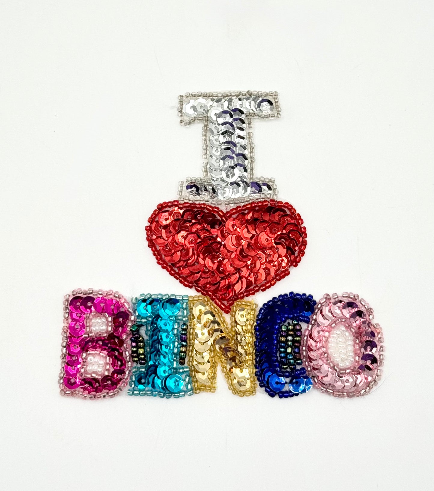 "I Love Bingo" Multicolored Sequins and Beads 3.5" x 3.5"