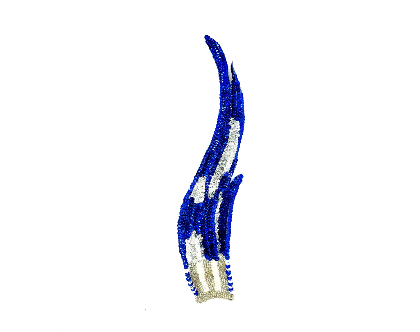 Aplicación de Llama - Par o Individual - Lentejuelas Azul Rey/Plata - Cuentas de Cristal Plata - Perlas 12”x 3”