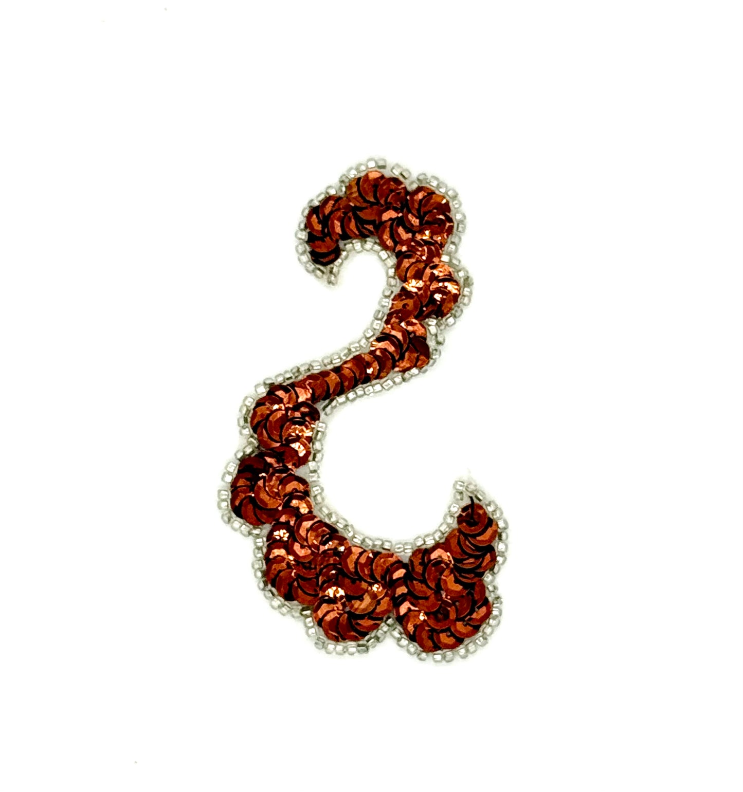 Designer Motif Swirl with Bronze Sequins and Silver Beaded trim 4"x 2.25”