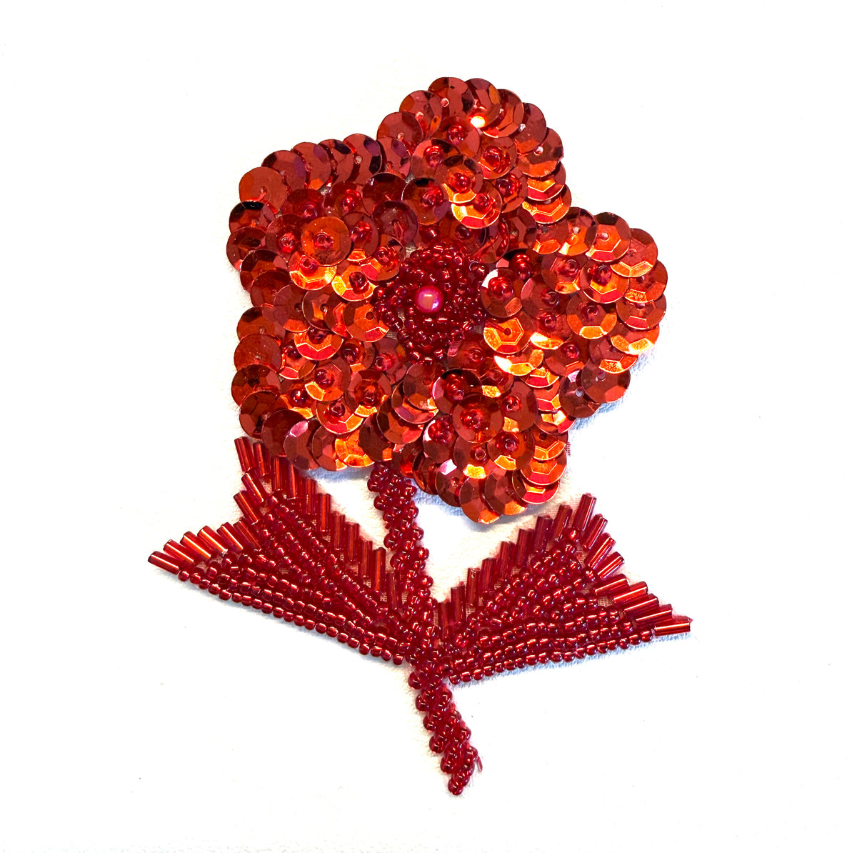Par de flores con lentejuelas y cuentas rojas 10 x 7,5 cm