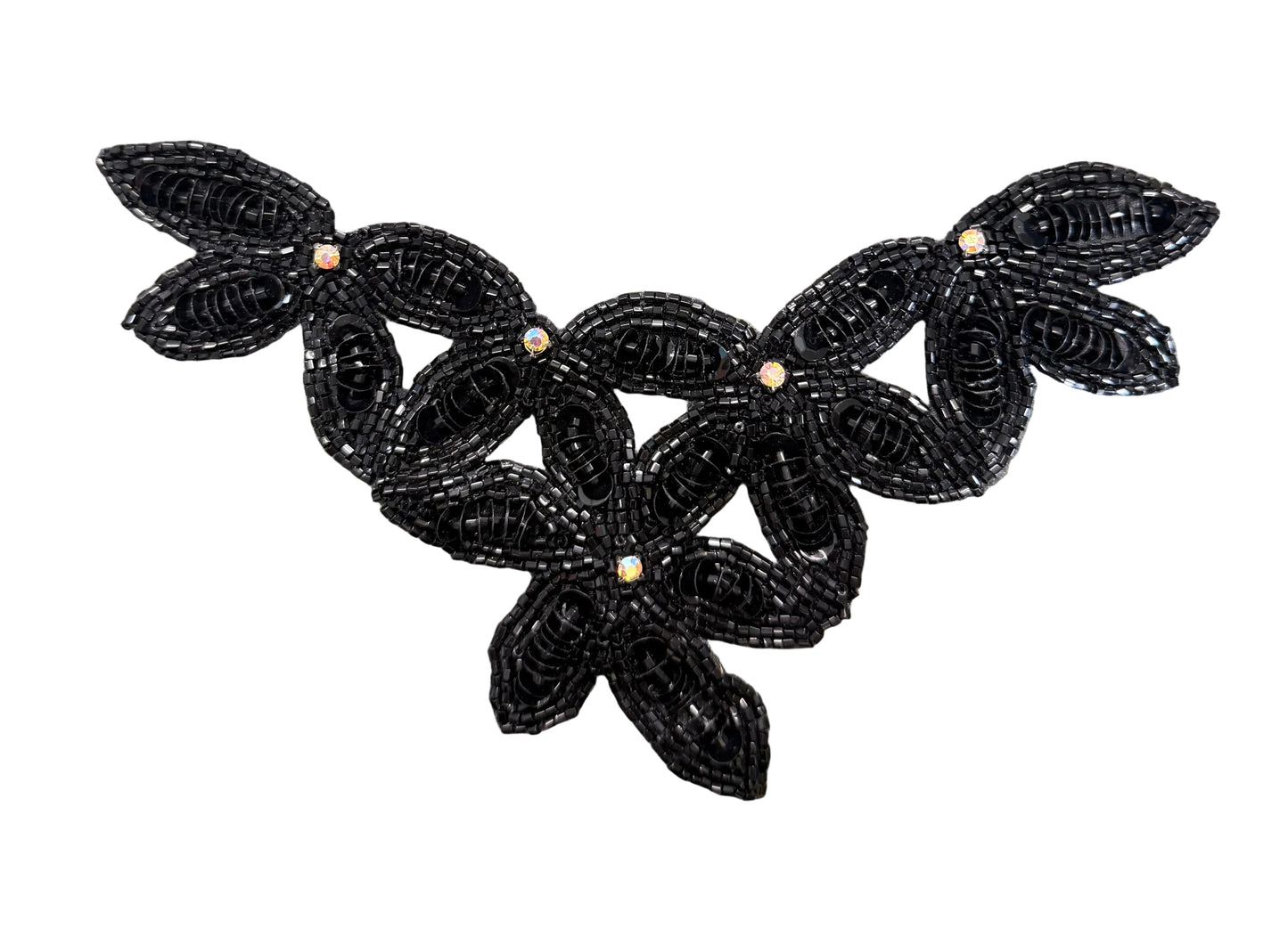 Designer Motif Black Sequin Beaded Neckpiece and with Rhinestones 7.5" x 5.5"