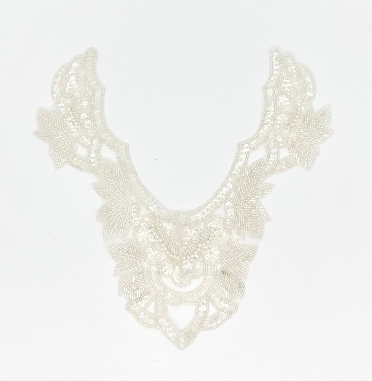 Designer Motif Neckpiece Bodice with Iridescent Ivory Sequins 11”x11”