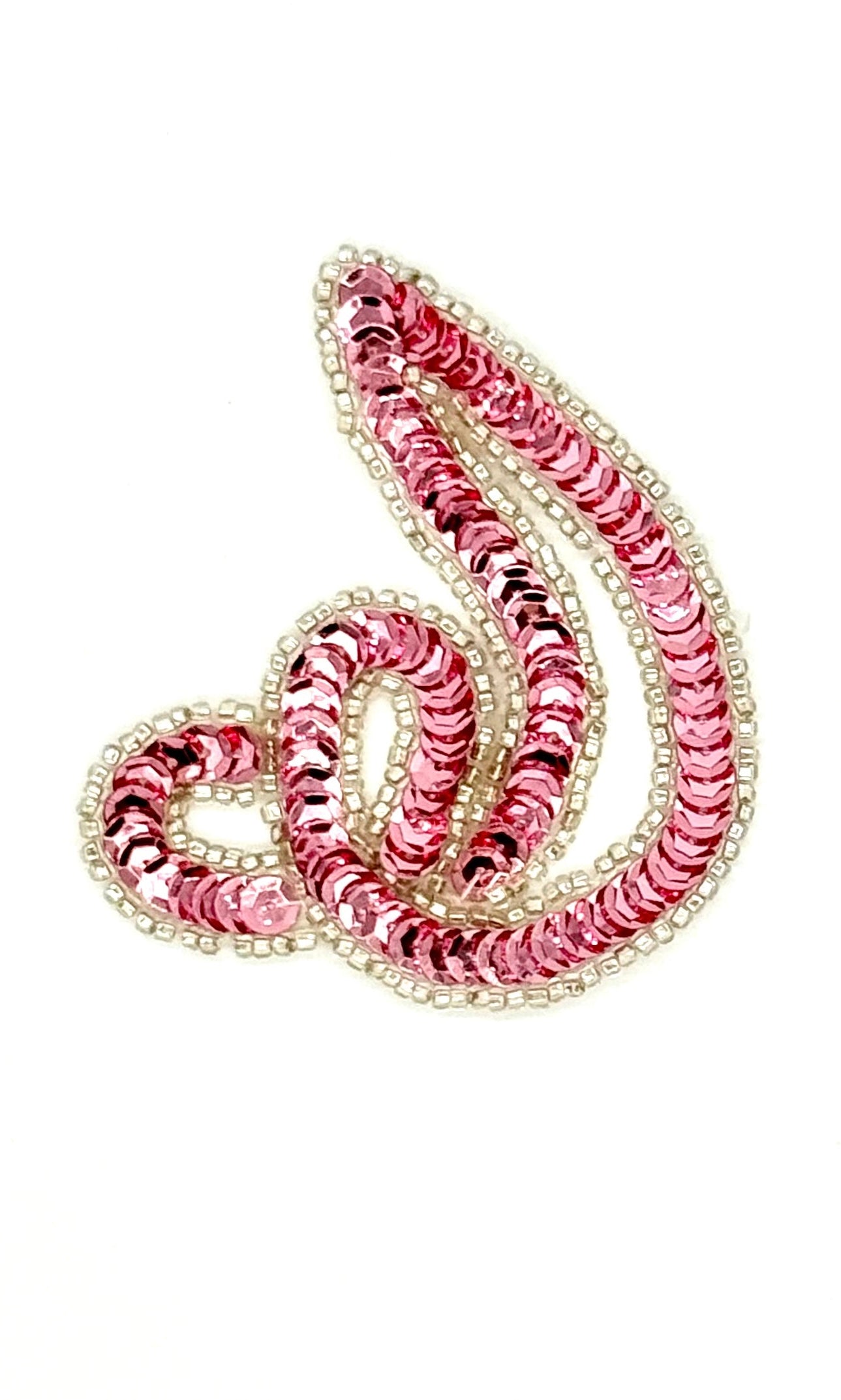 Designer Motif Swirl -Pair or Single - Pink Sequins - Silver Beads 3.5" x 3"