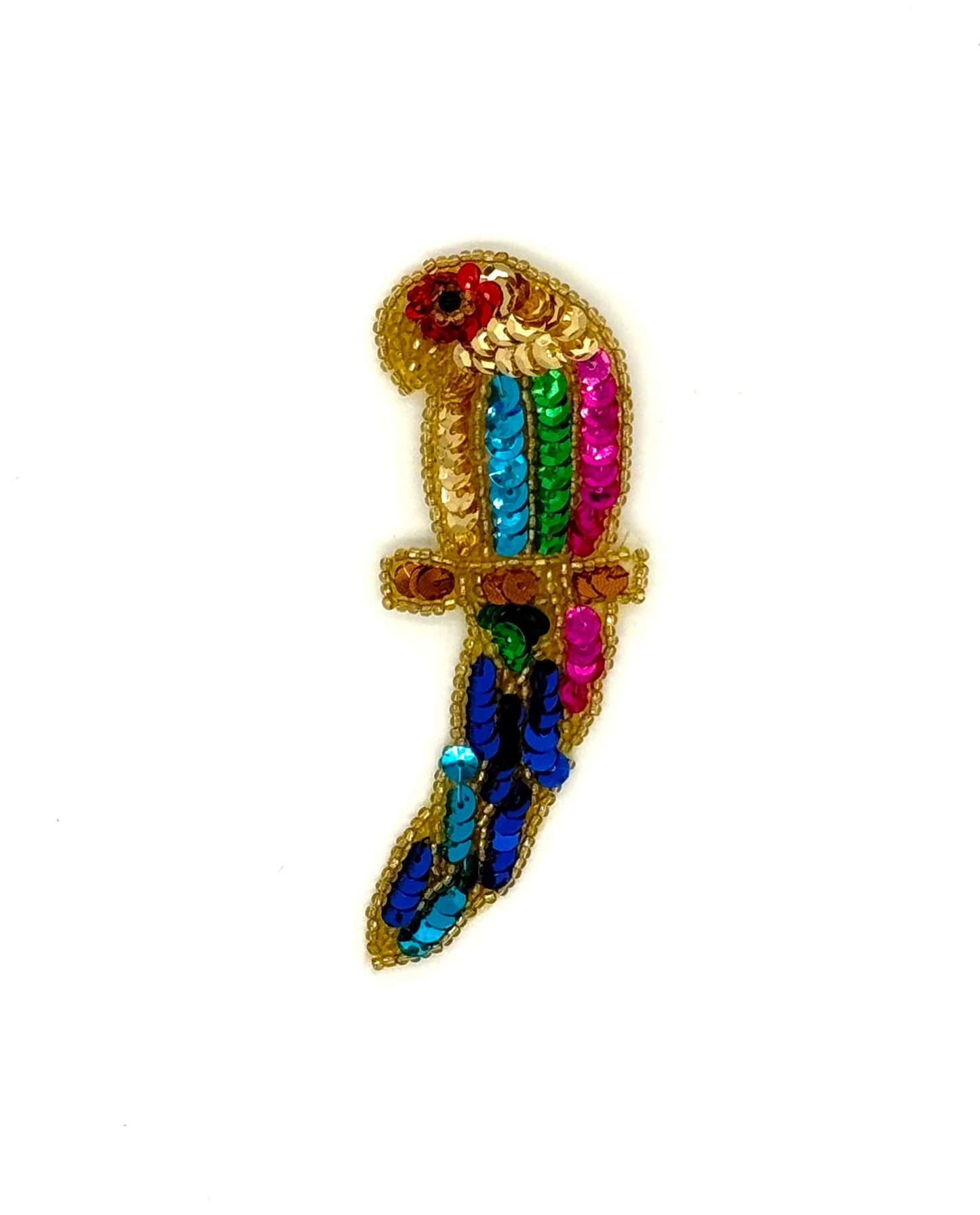 Parrot - Multicolored Sequins - Gold/Black Beads 4" x 1.5"