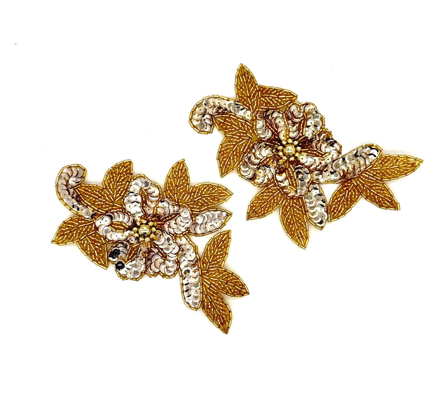 Flower Pair Appliqué - Gold Sequins/Beads 5.75" x 3.5”