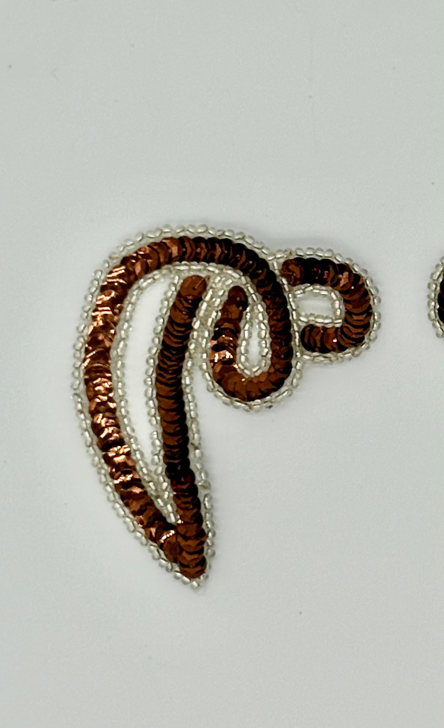 Design Motif Swirl Pair with Bronze Sequin and Silver Beads 3.5" x 3"