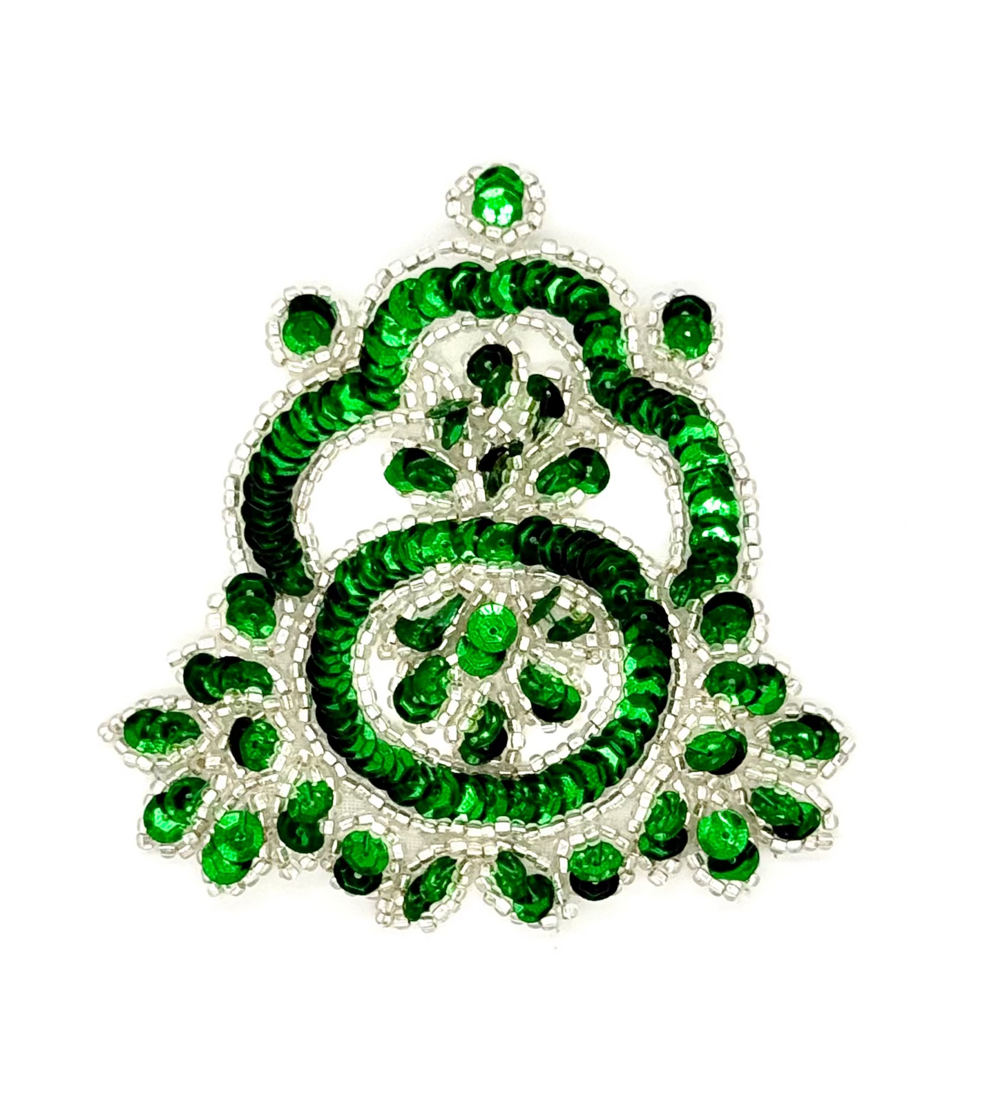 Designer Motif with Emerald Green Sequins and Silver Beads 4”x4”