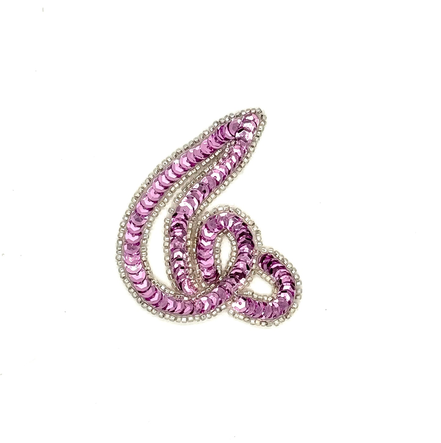 Designer Motif Swirl - Pair/Single - Orchid Pink Sequins - Silver Beaded Trim 5”x 4”