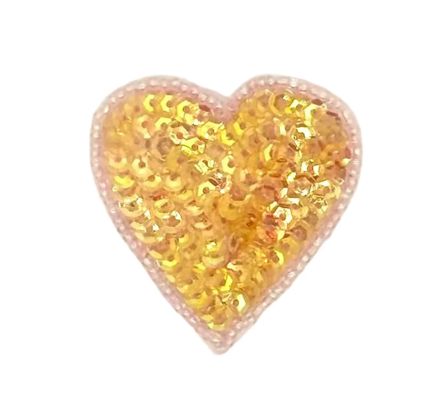 Aplicación de Corazón - Lentejuelas Iridiscentes Topacio - Cuentas Rosadas 2" x 2"