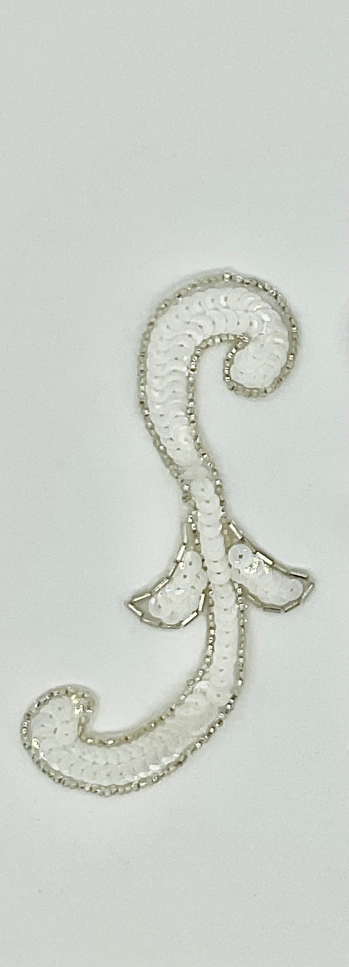 Designer Motif Pair with Iridescent White or White Sequins and Silver Beads 6" x 3"