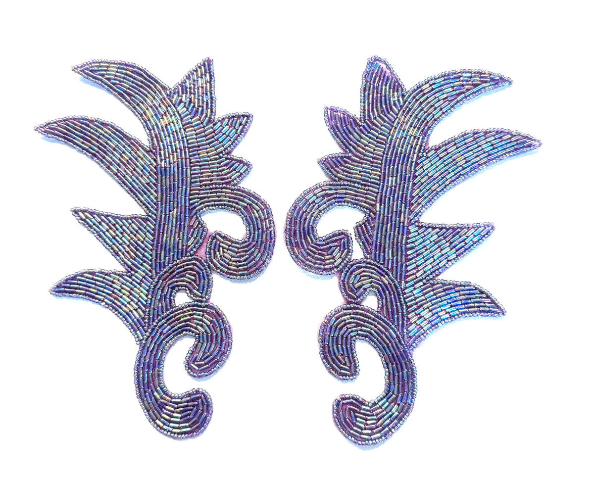 Par de hojas con cuentas moradas de 7" x 4.5"