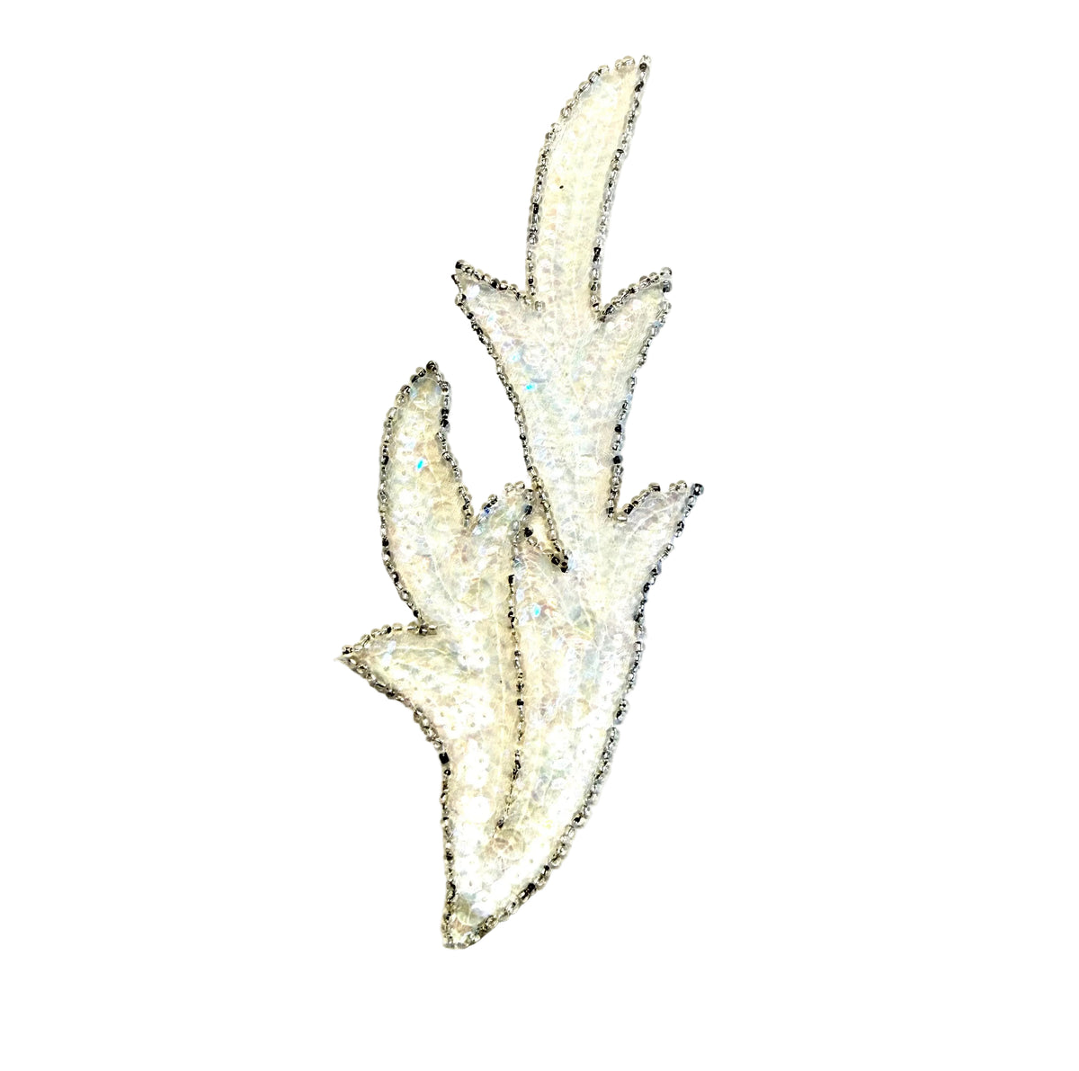 Leaf Applique - Iridescent Sequins - Silver Glass Beads 6.75" x 2.5"