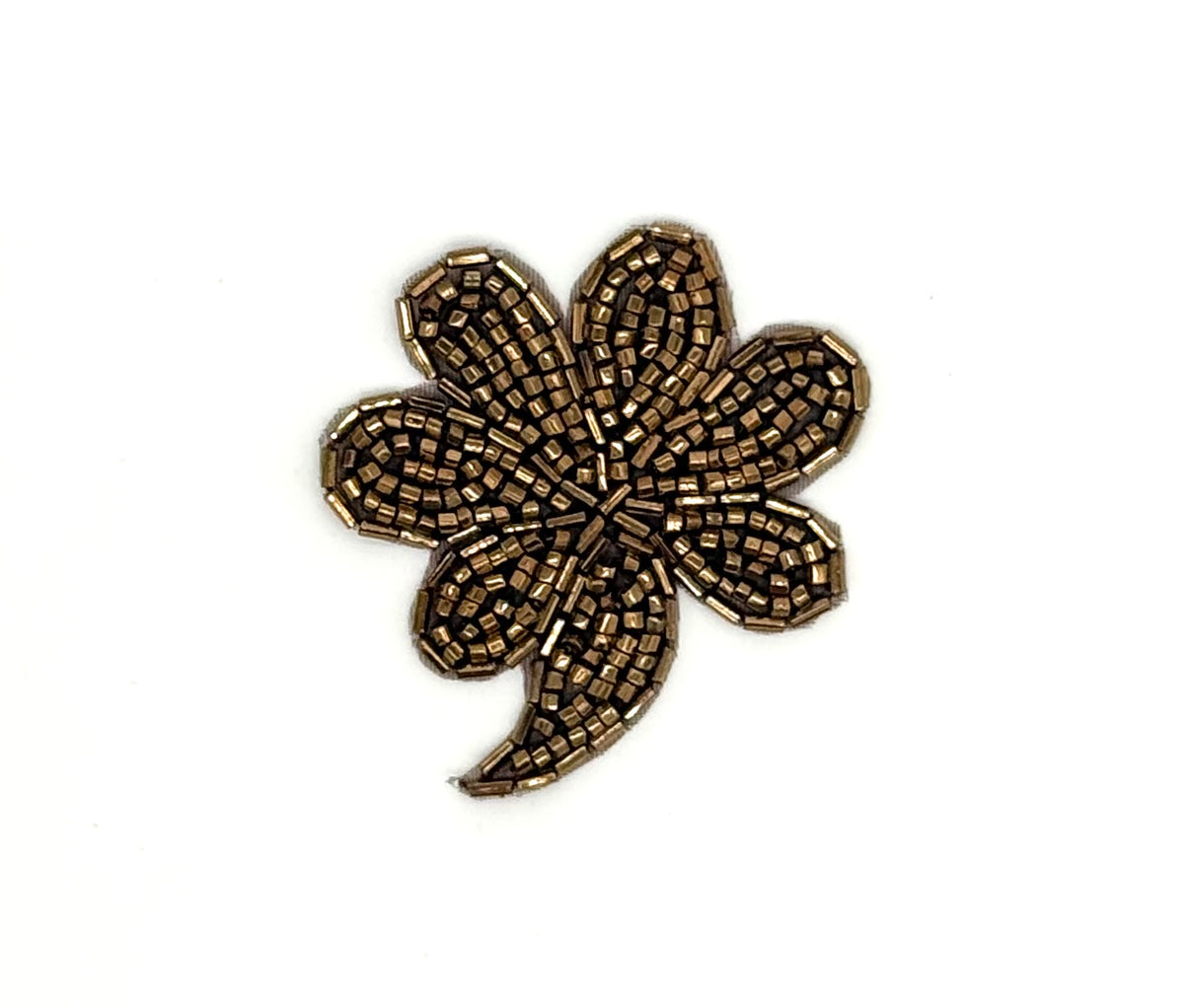 Bronze Bugle & Glass Bead Flower Appliqué – Pair or Single | 3" x 2.5"