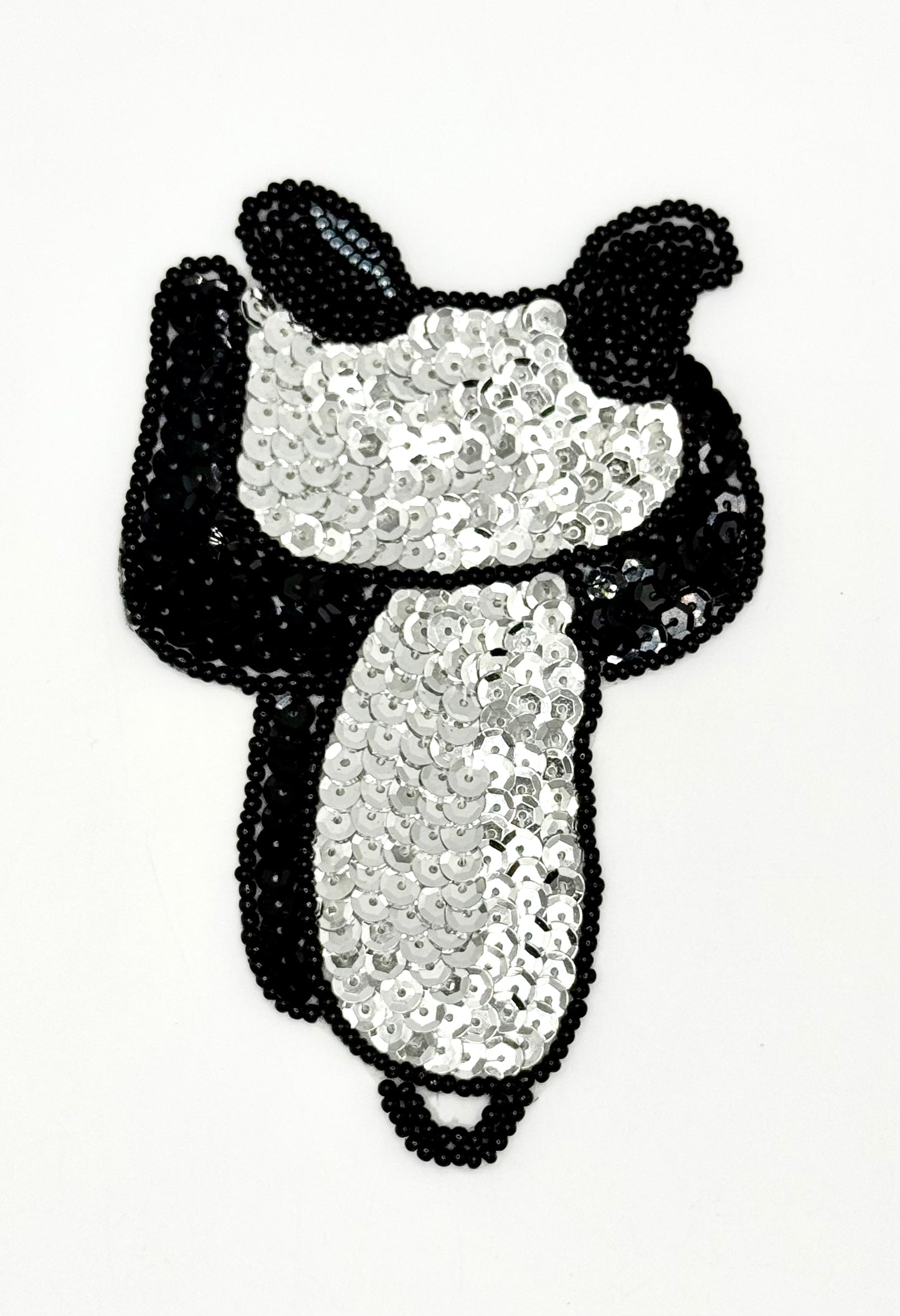 Aplique de lentejuelas y abalorios plateados y negros de 12 cm x 7,5 cm