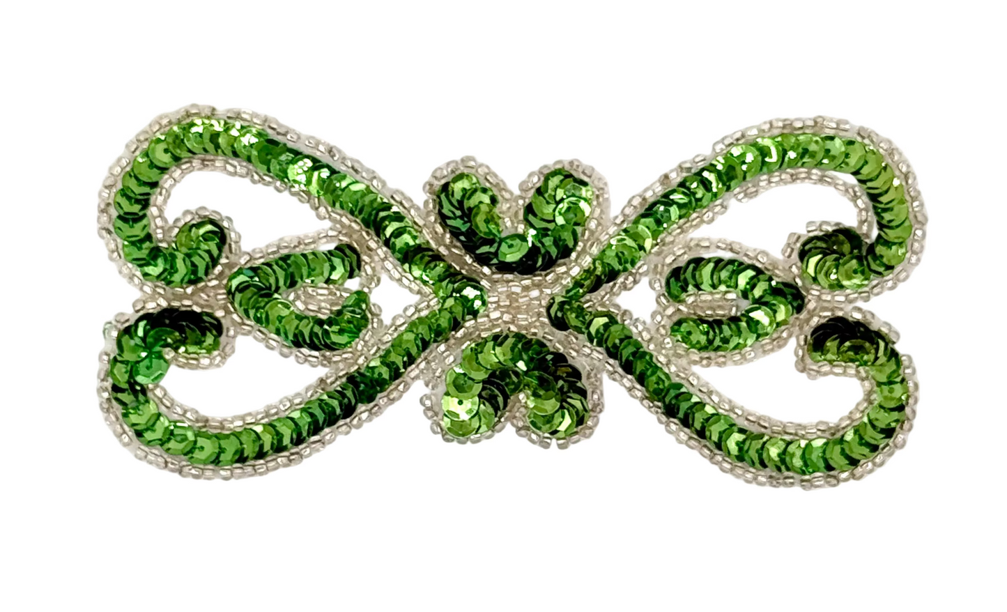 Designer Motif with Lime Green Sequins and Silver Beads 5.5”x 2.5”