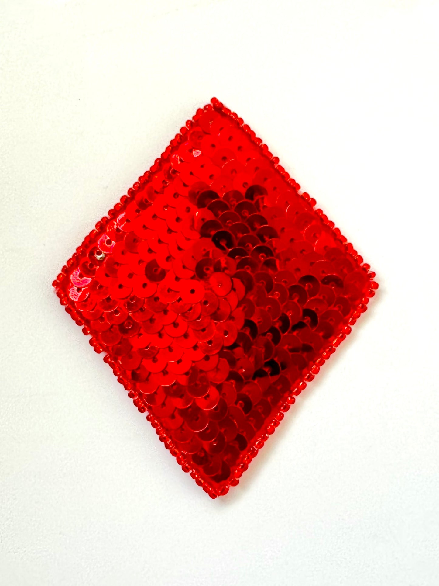Diamond Card Suit with Red Sequins and Beads 4" x 3"