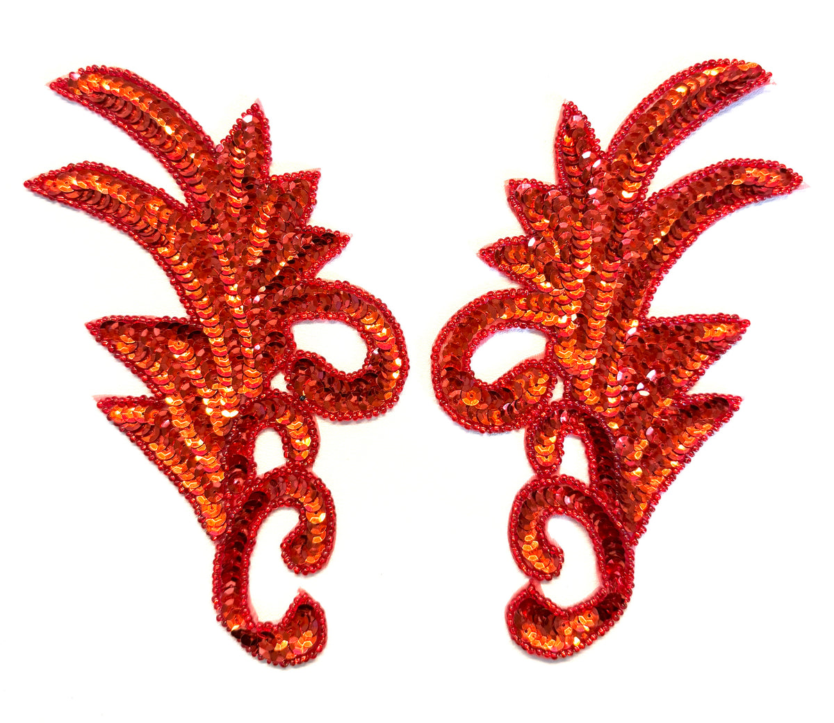 Leaf Appliqué - Red Sequins - Glass Beads 7.75 x 4.75"