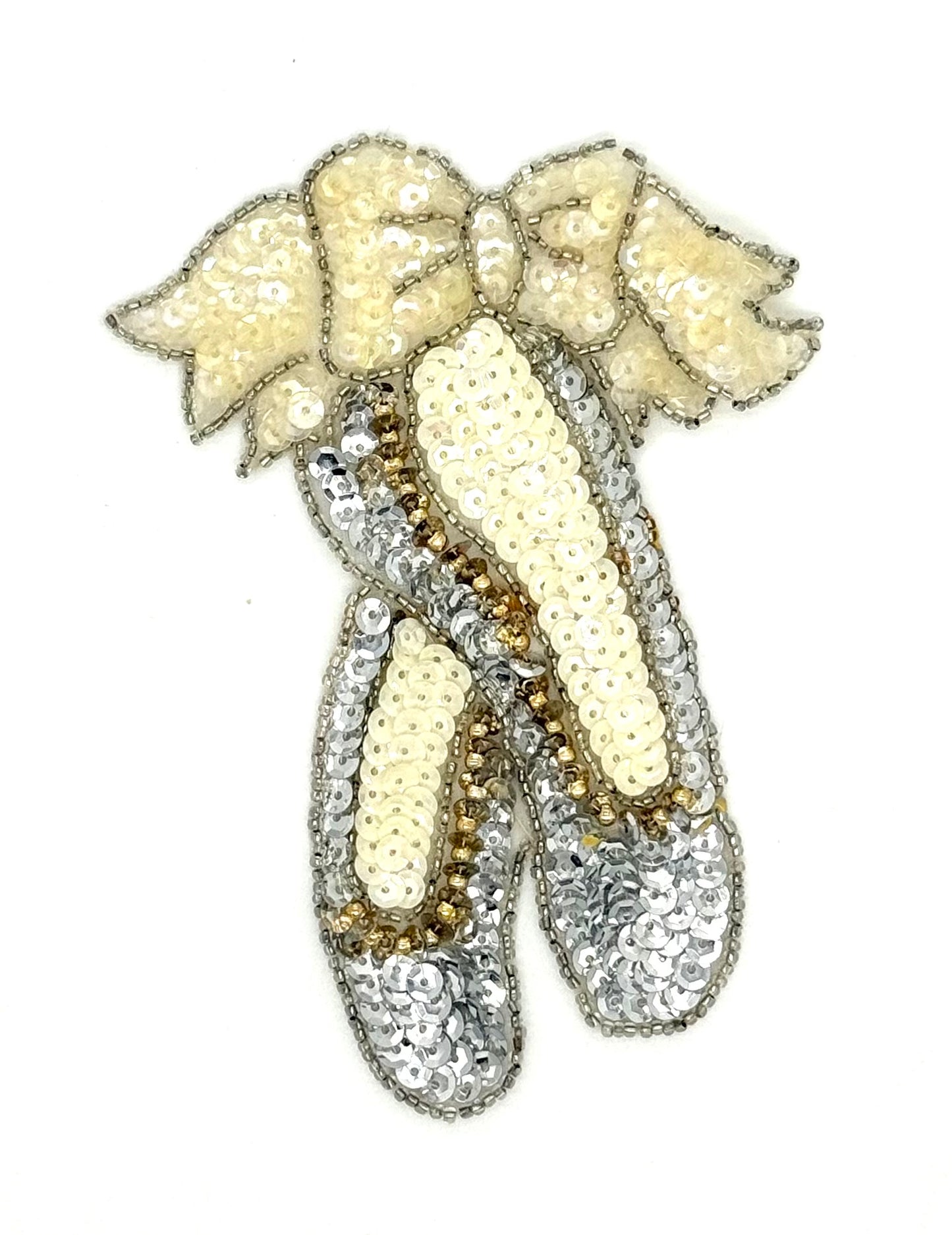 Zapatillas de ballet con lentejuelas y cuentas plateadas y beis 5.5"x 4"