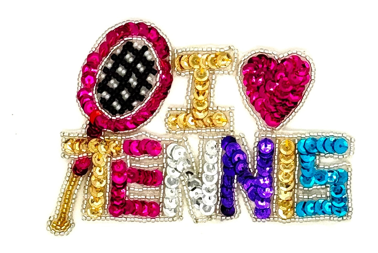 “I LOVE TENNIS” - Multicolored Sequins - Glass Beads 4.5" x 3"