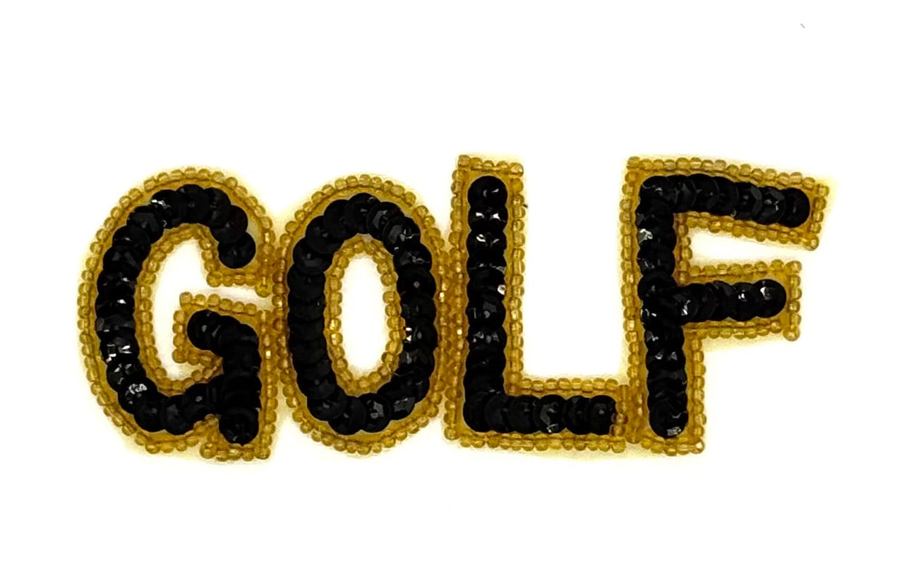 “GOLF” Word - Black Sequins - Gold Beads 3.75"x 1.5"
