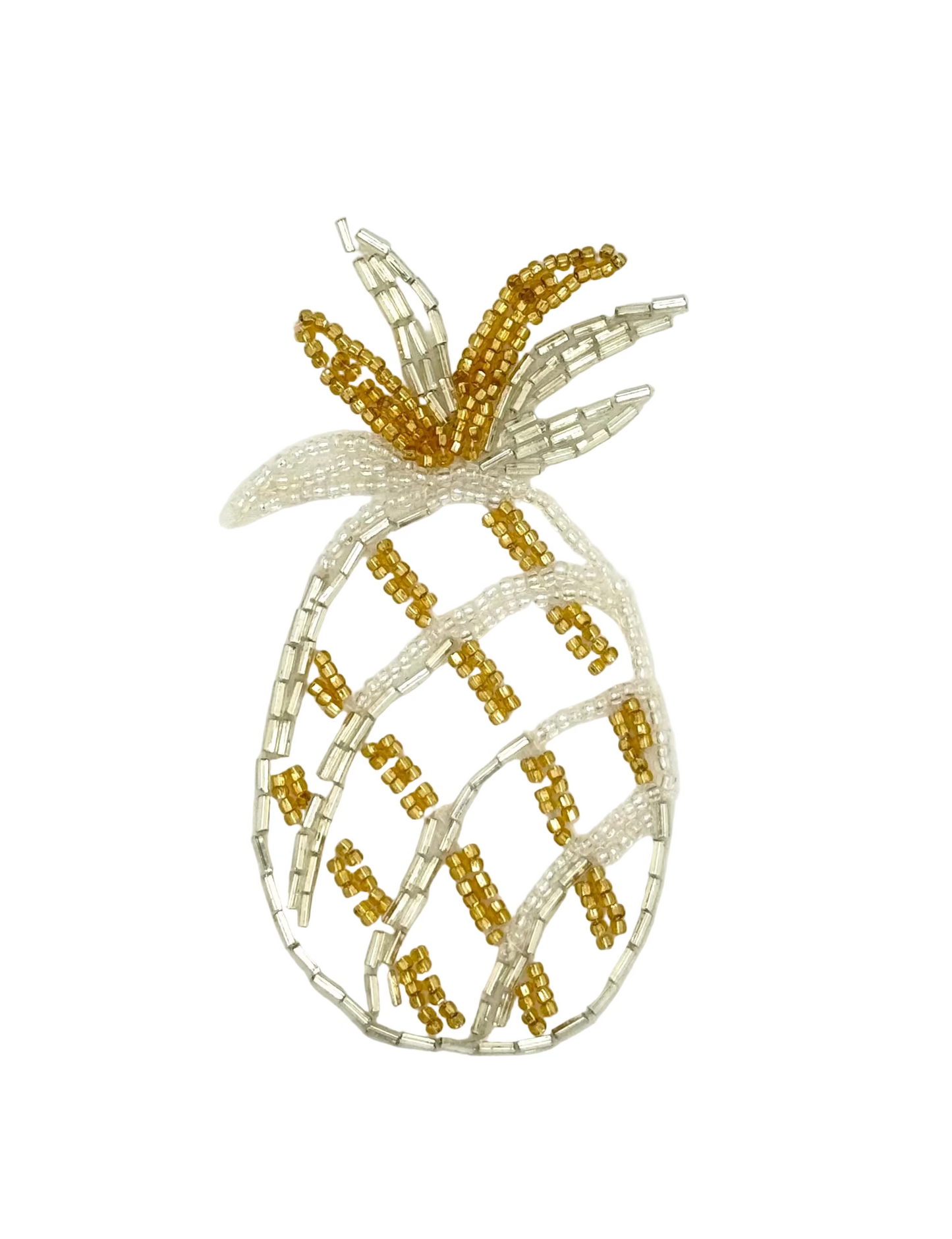 Aplique de Piña con Cuentas Iridiscentes, Doradas y Plateadas 4" x 2"