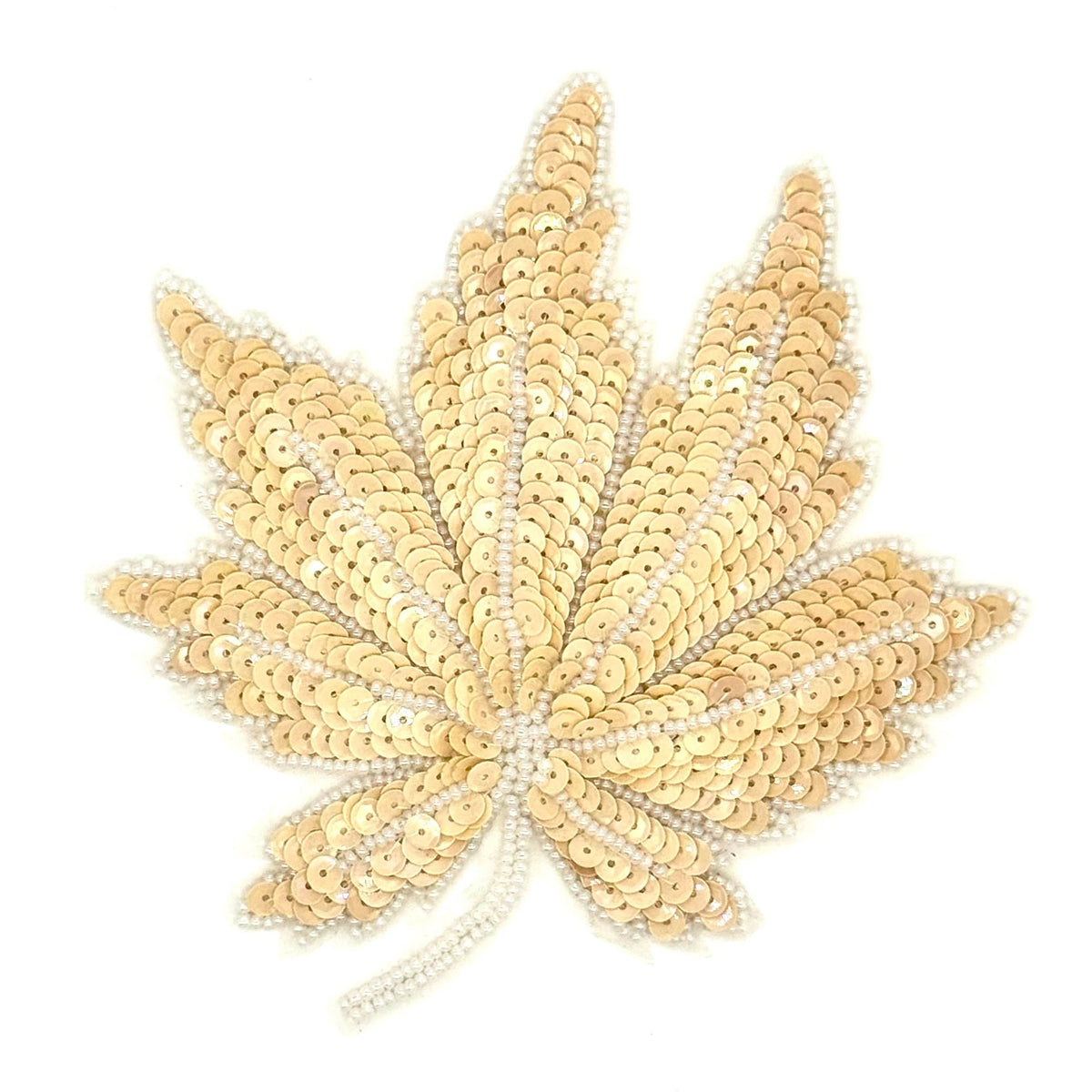 Leaf with Two Variants Beige and White Sequins and Beads 6" x 5"