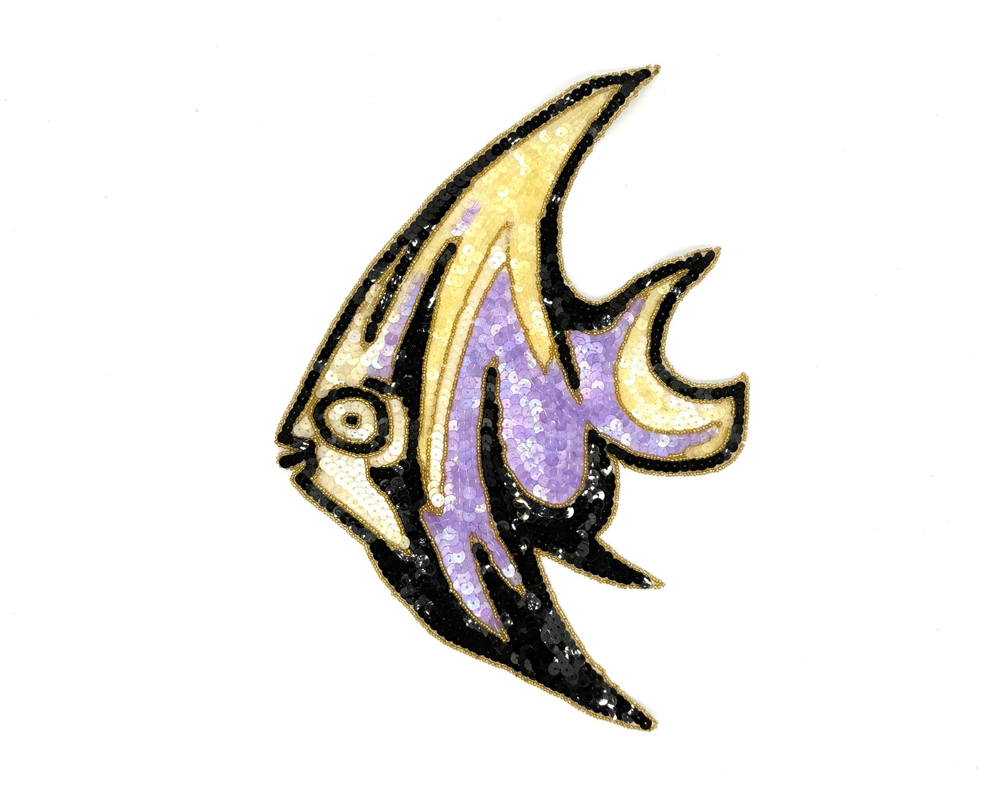 Angel Fish Appliqué - Multicolored Sequins - Gold Beads 12" x 8.5"