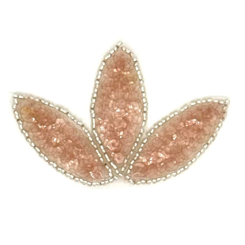 Blush Pink Lotus Crown Appliqué - Sheer Net & Silver Glass Beads 2" x 3"