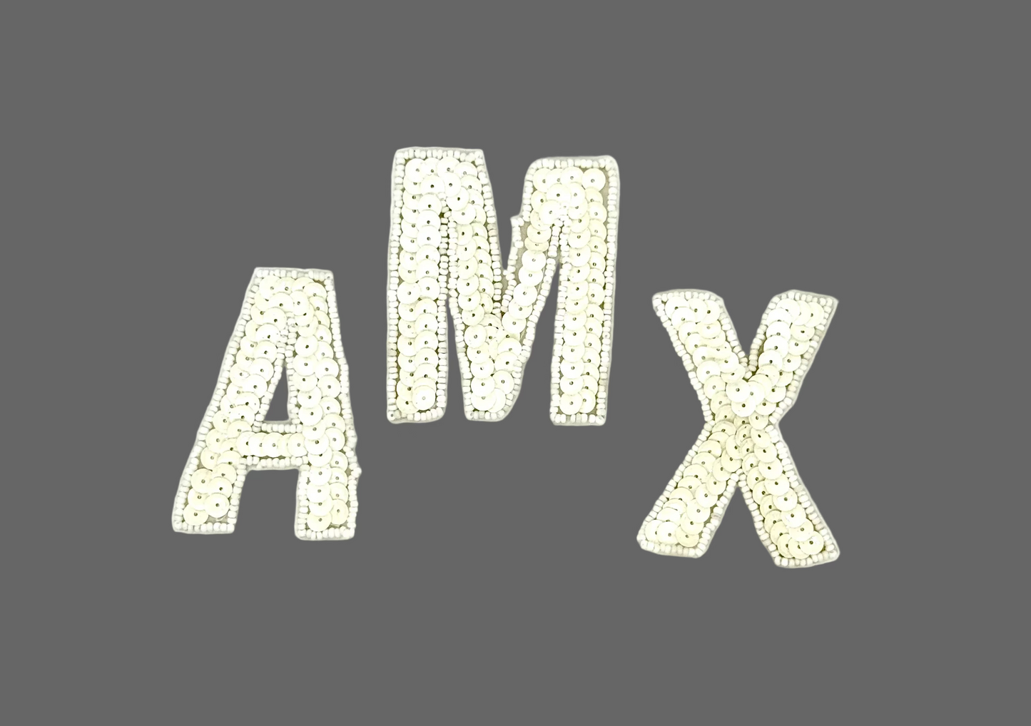 3” Letter Appliqué - White Sequins/Beads - Choice of A/M/X
