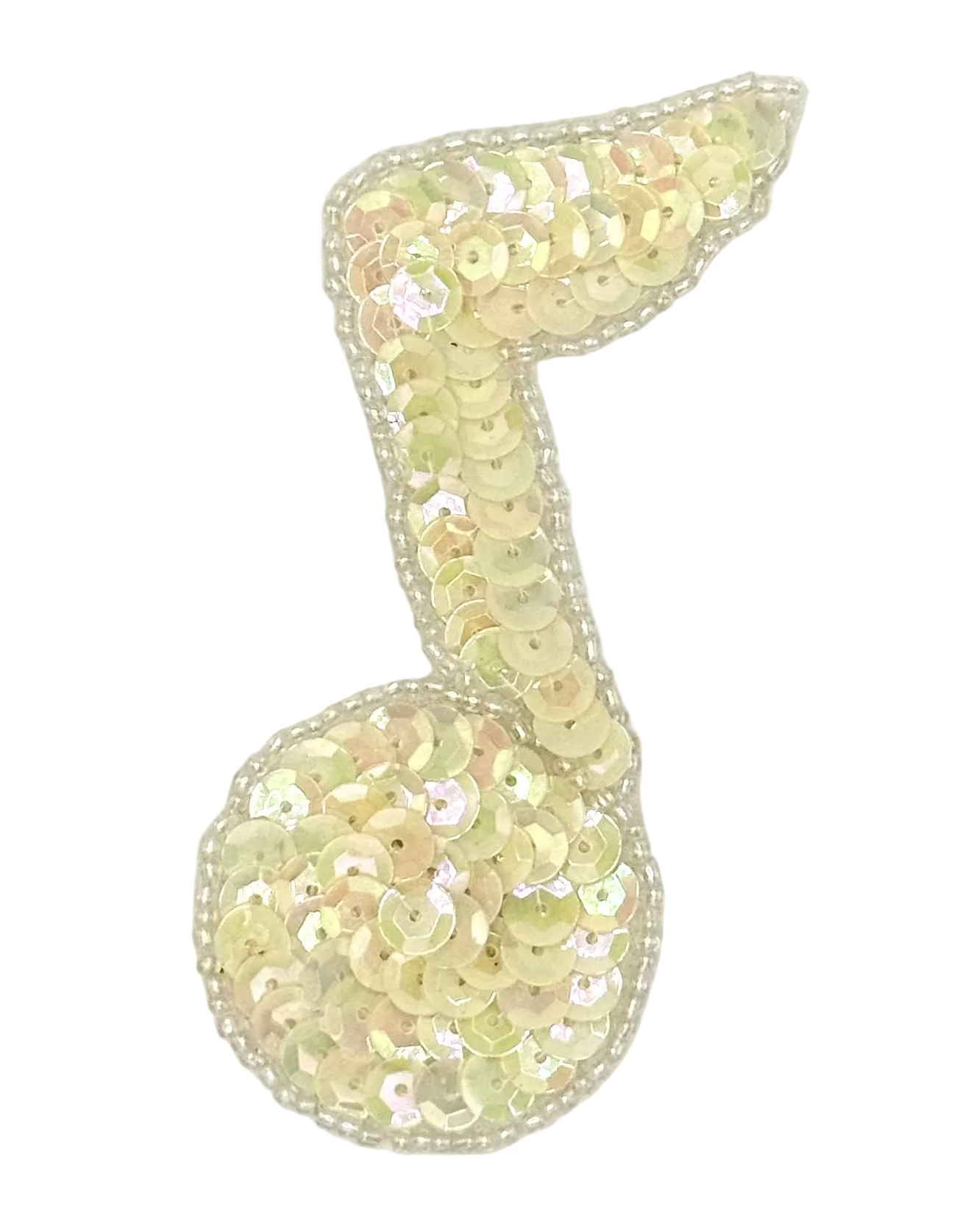 Aplique de una sola nota Lentejuelas iridiscentes blancas y cuentas transparentes 3.5" x 2.5"