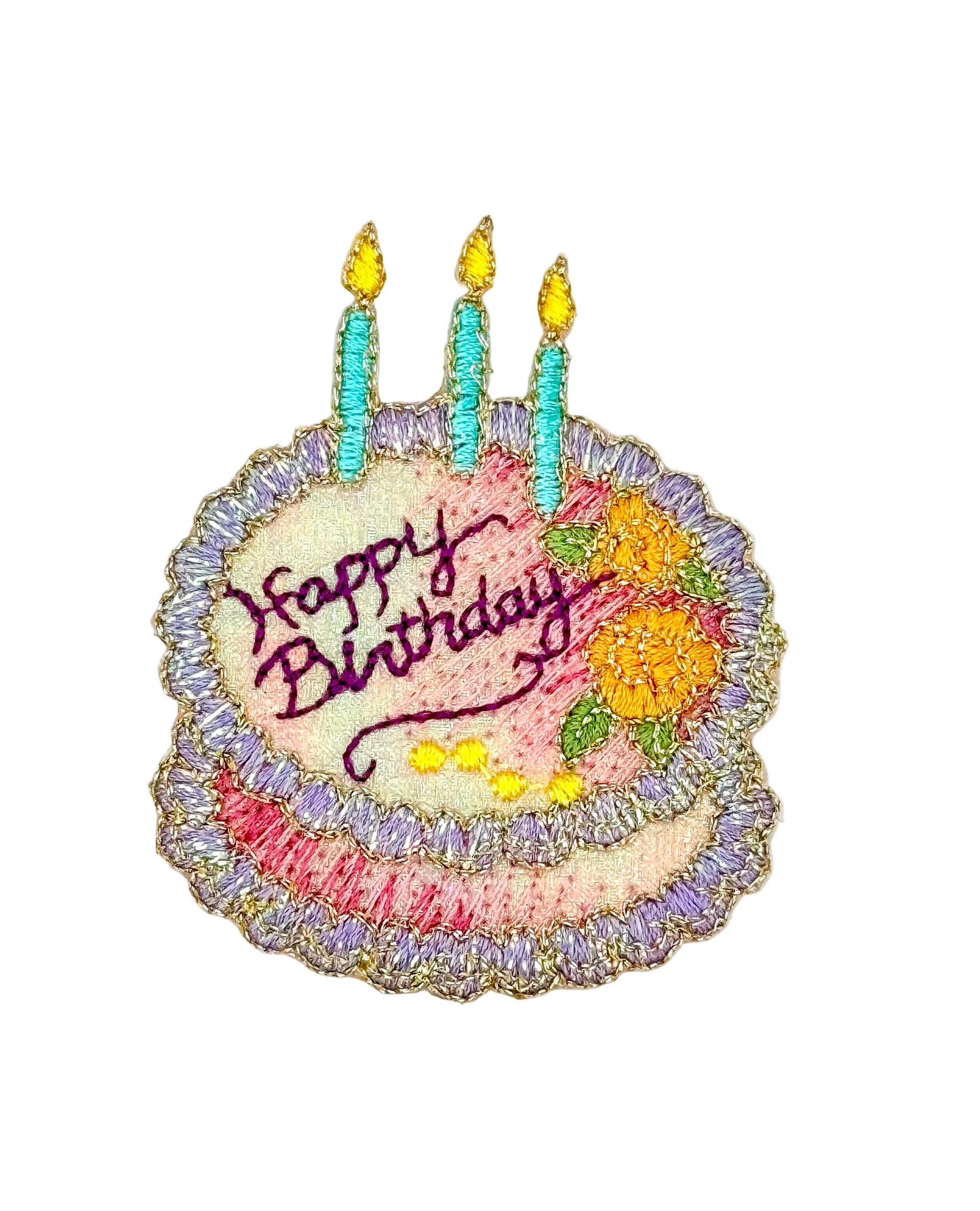 Aplique bordado termoadhesivo "Tarta de cumpleaños" 2.5" x 2"