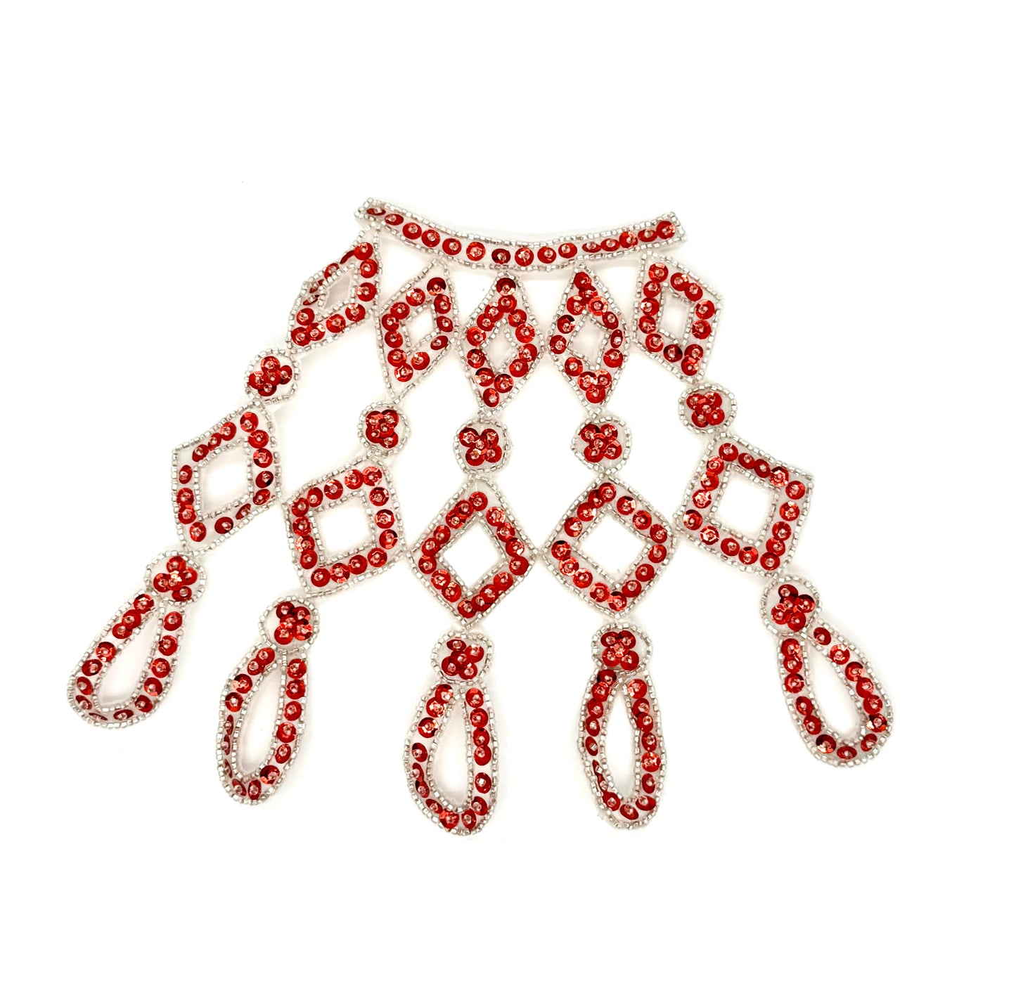 Designer Motif Neckpiece with Red Sequins and Silver Beads 8" x 7"