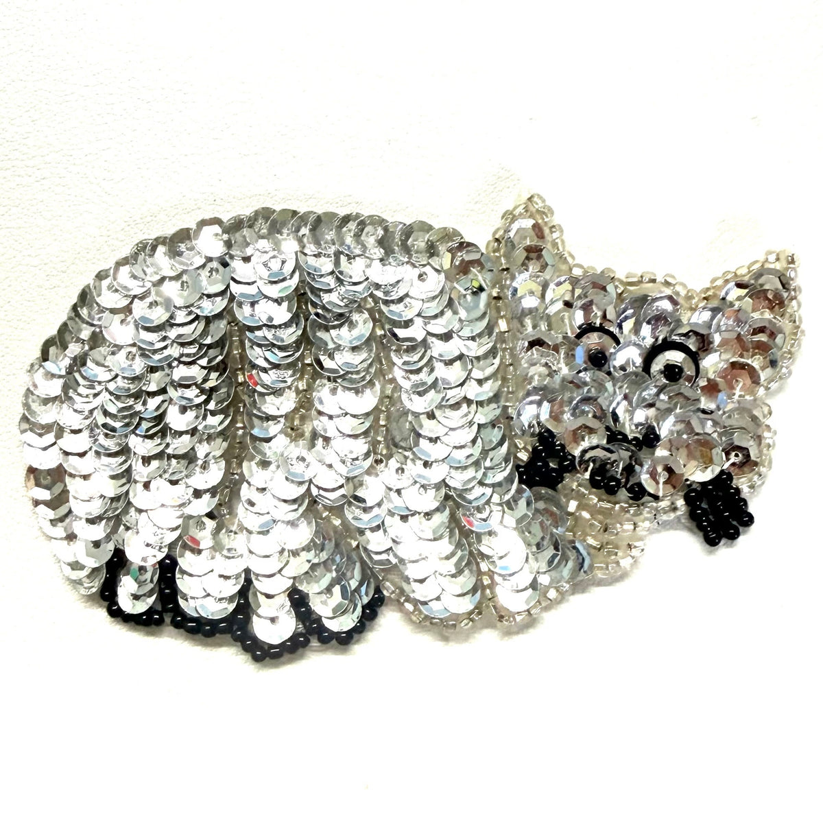 Cat Sequin Appliqué with Black Beads – 3.75" x 2.25"