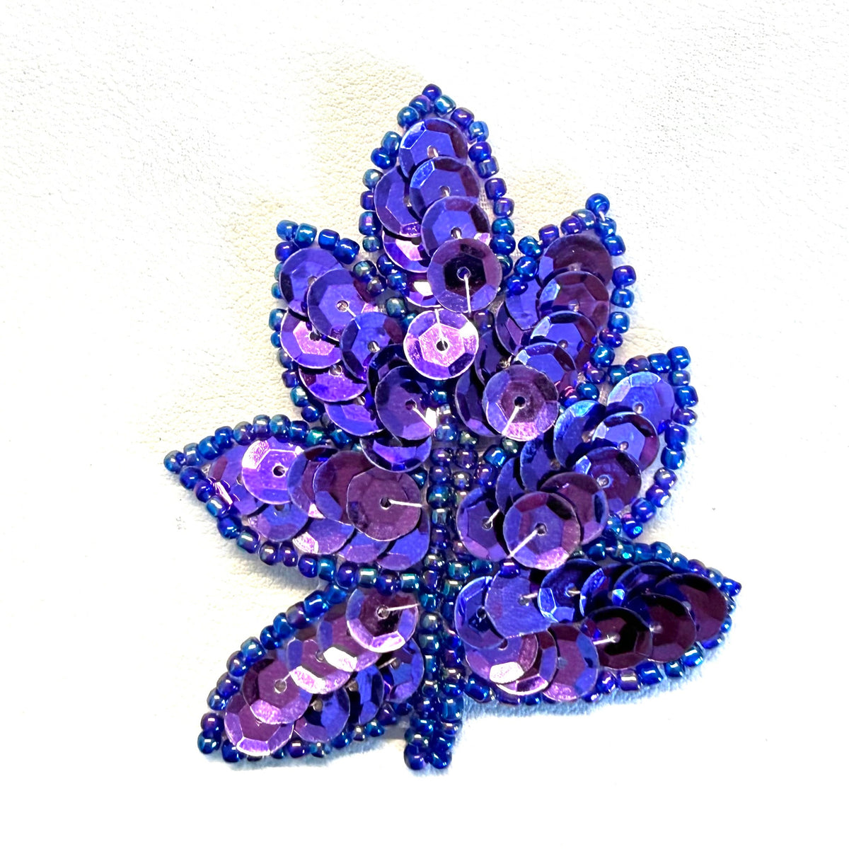 Purple Sequin & Beaded Leaf Appliqué, 2" x 1"