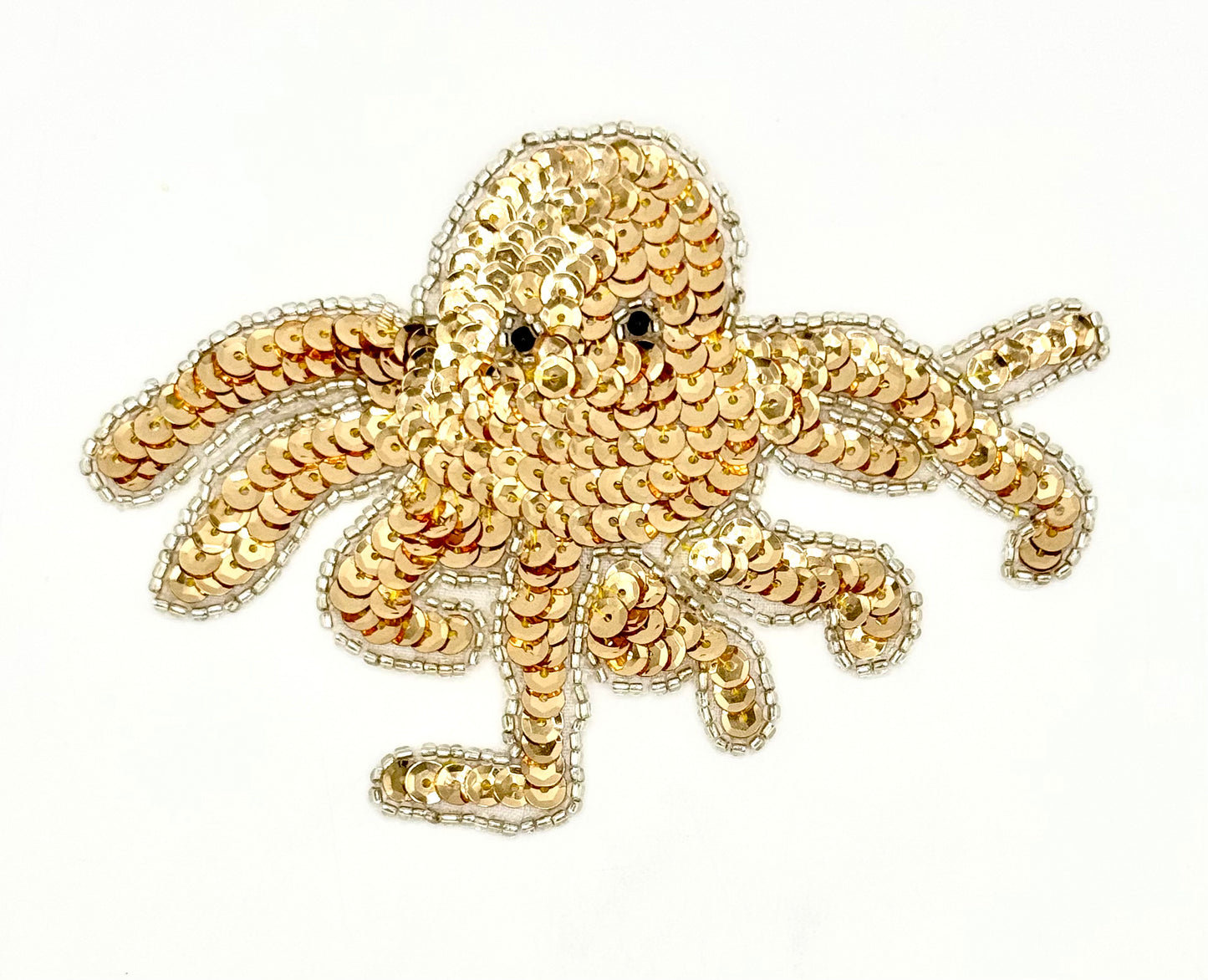 Octopus Appliqué - Gold Sequins -Silver/Black Beads 4.75” x 3.25”