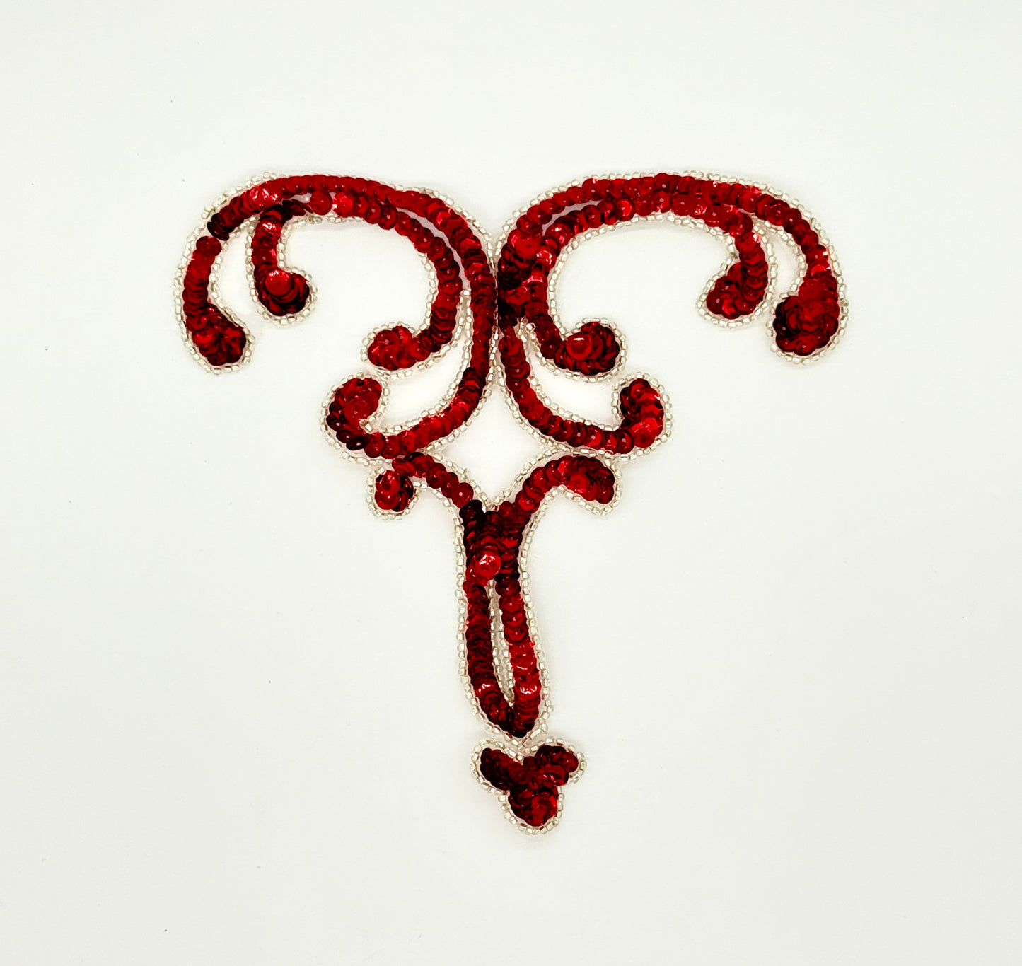 Designer Motif Drop with Red Sequins and Silver Beaded Trim 7”x 7”