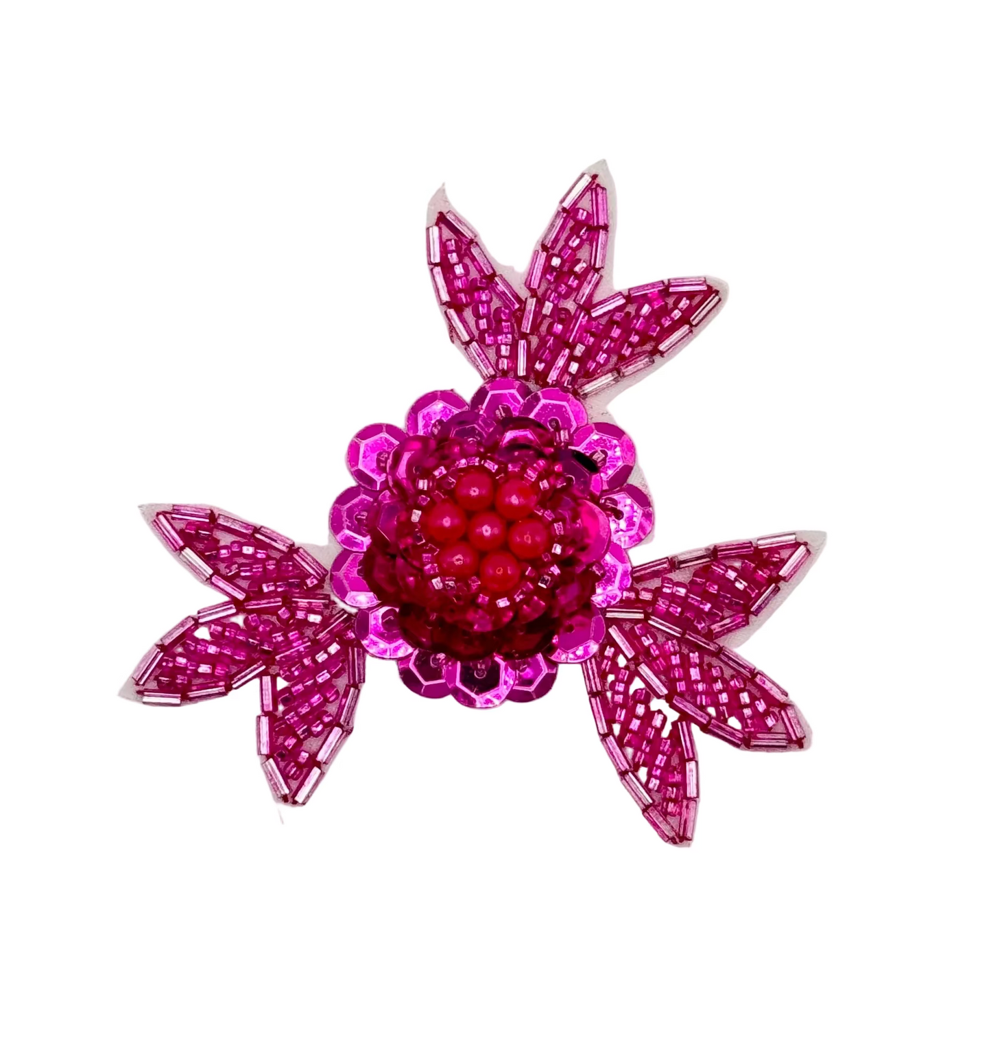 Aplicación de flor con lentejuelas, abalorios y perlas fucsia 7,6 cm