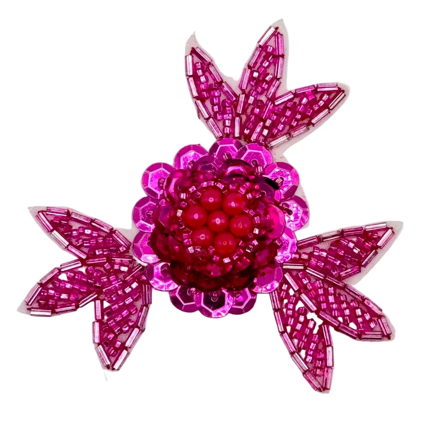 Fuchsia Sequin, Glass Bead & Pearl Flower Appliqué – 3"