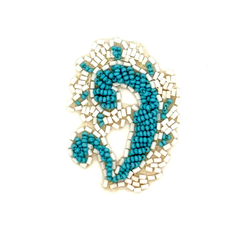 Designer Motif Pair - Turquoise/White Beads 2.25" x 1.5"