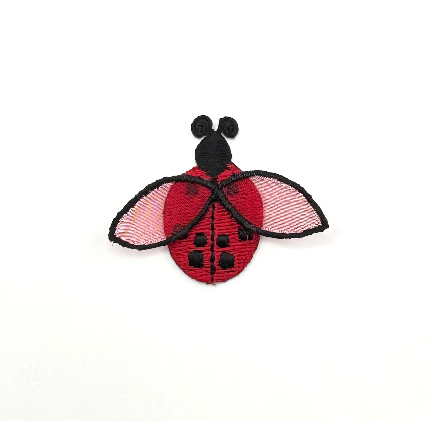 Red and Black Embroidered Ladybug with Sheer Red Wings 1.75" x 1.5"