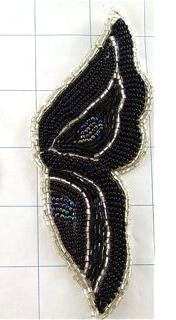 Par de Alas con Diseño de Autor, Negras con Cuentas Negras, Plateadas y Moonlite de 5.5" x 2"