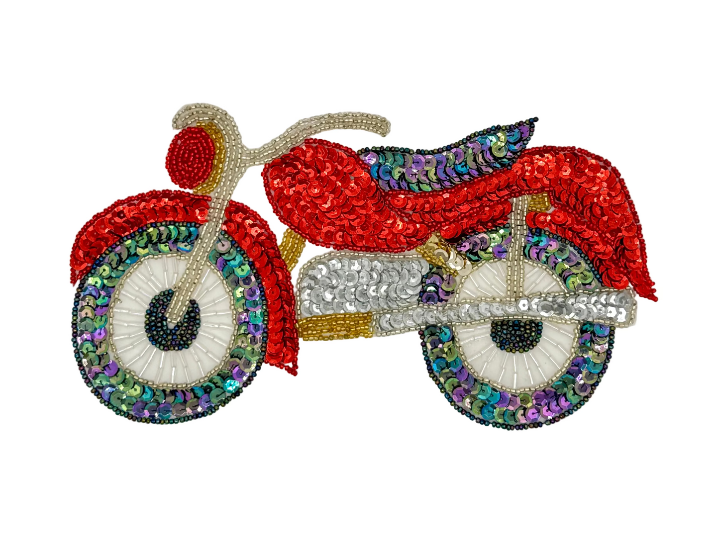 Motorcycle Red with MultiColored Sequins 5" x 9"