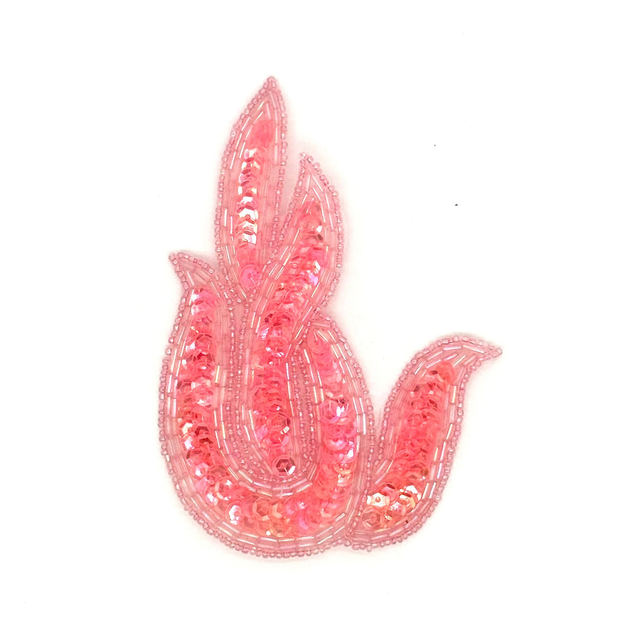 Motivo de diseño Hoja en espiral - Lentejuelas y abalorios iridiscentes rosas 5.5” x 3.75”