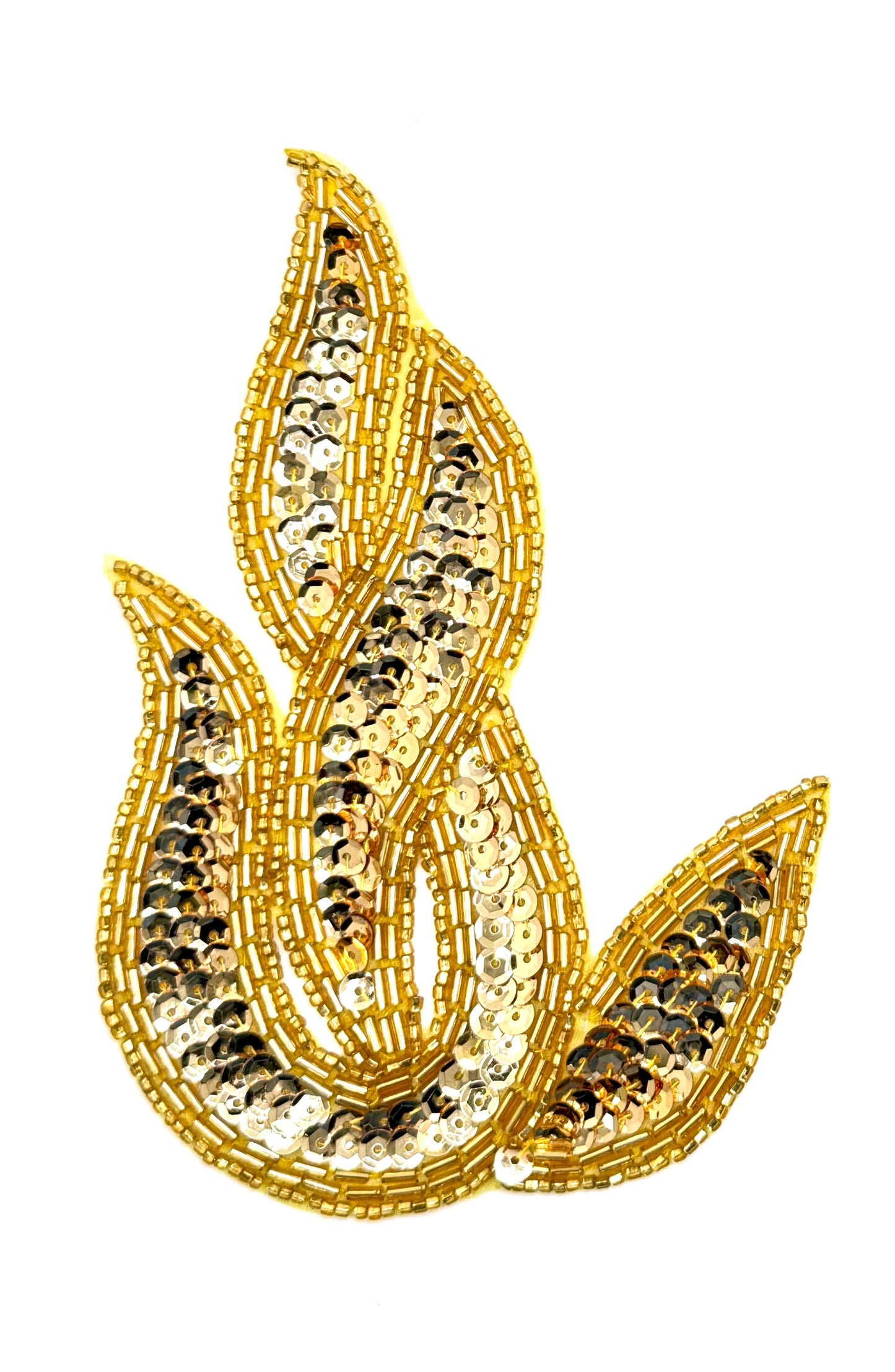 Designer Motif Leaf Twist Pair or Single with Gold Sequins and Beads 6" x 4"