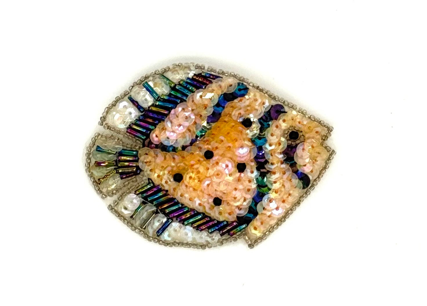 Fish Appliqué - Cream/Black/White Sequins - Silver Beads 3.25" X 2.5"