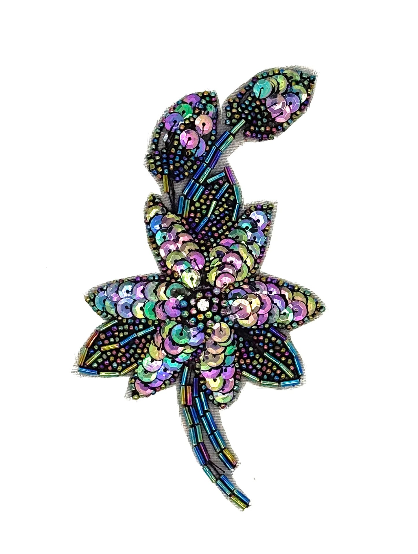 Flower Single - Choice of Color moonlight, Moonlight Shiny or Charcoal Sequins Beads and Rhinestone 6" x 3.5"