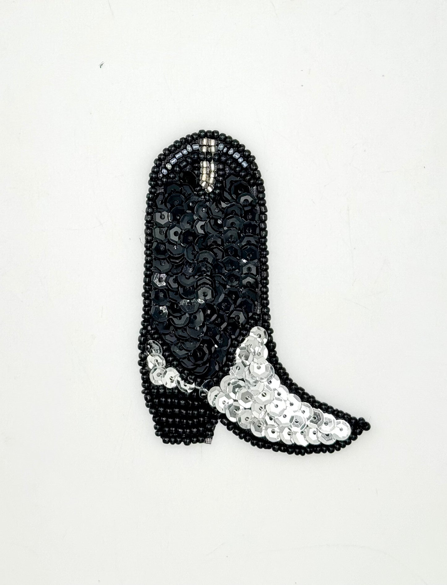 Cowboy Boot with Silver and Black Sequins and Beads 3.25" x 2.25"