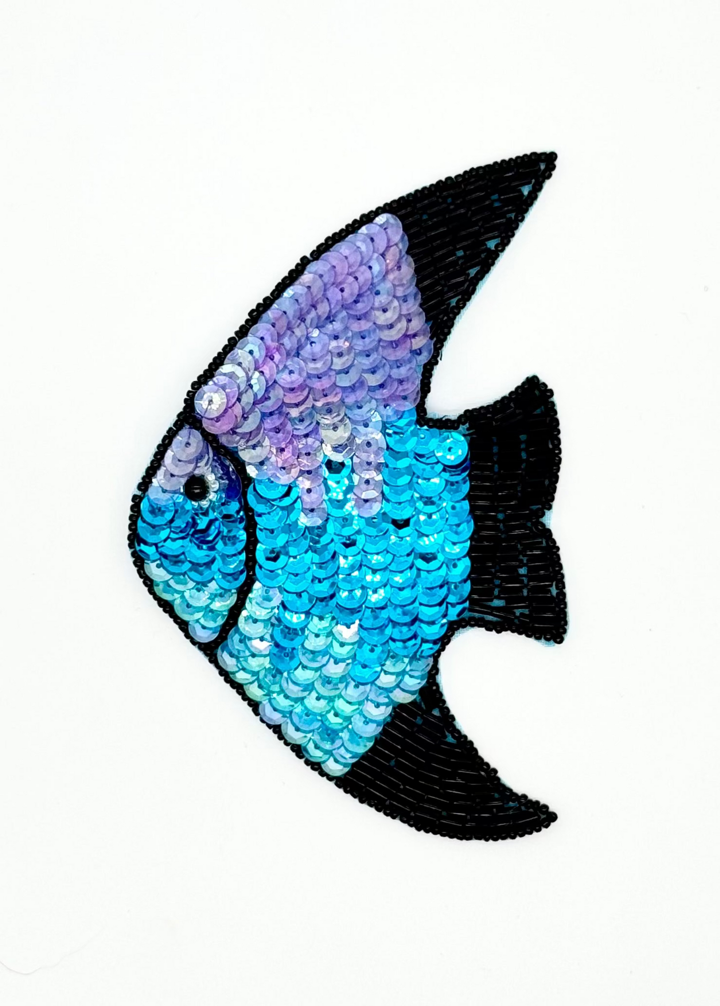 Fish Appliqué - Turquoise/Purple Sequins - Black Beads 5.25" X 3.5"