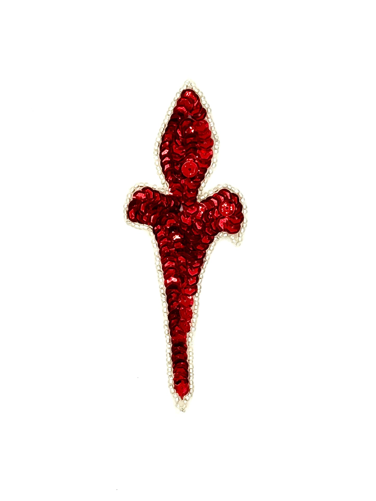 Aplique de diseño con lentejuelas rojas y cuentas plateadas de 12.7 x 5 cm