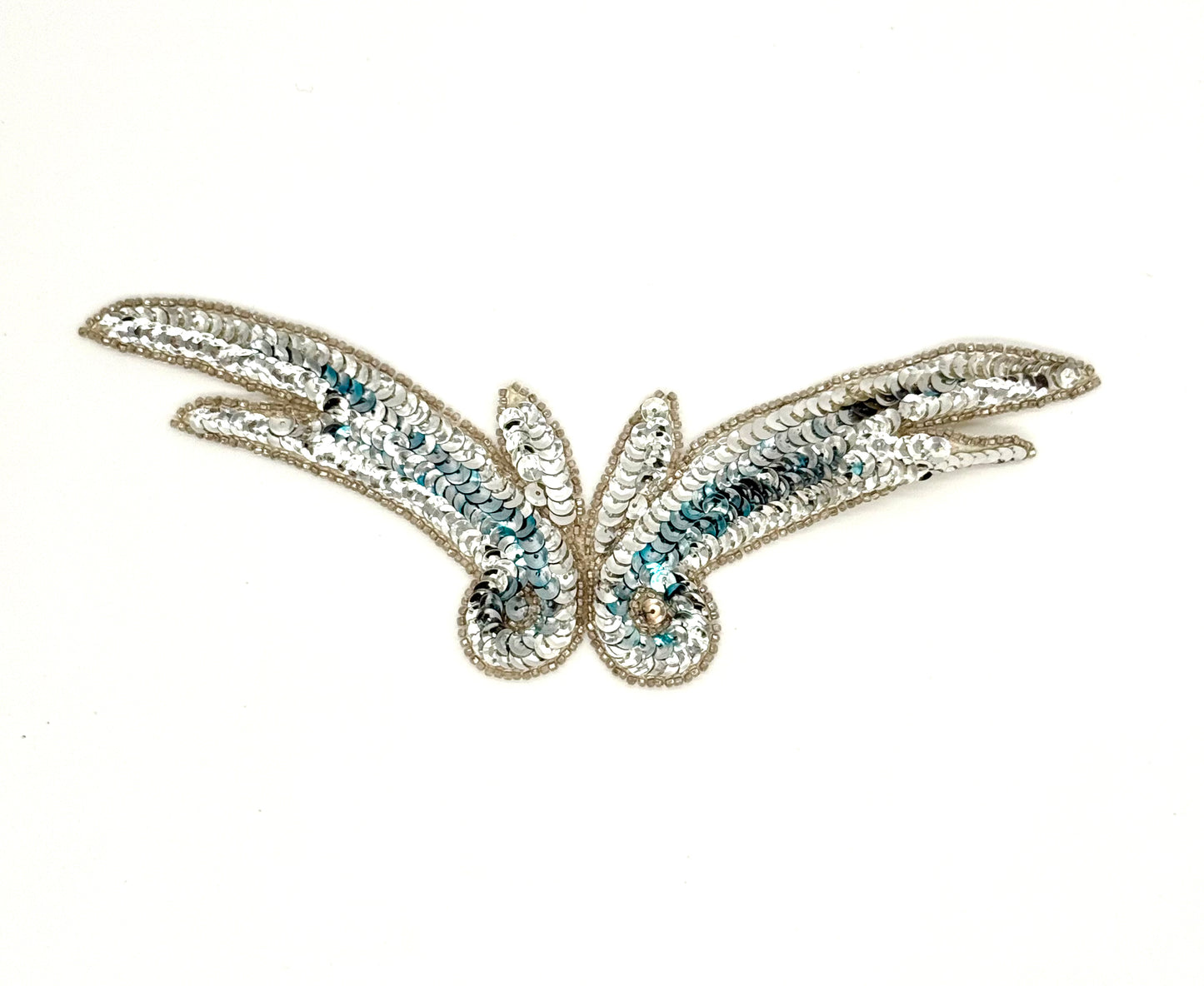 Designer Motif Wing - Silver/Ice Blue Sequins and Beads 9" x 3"